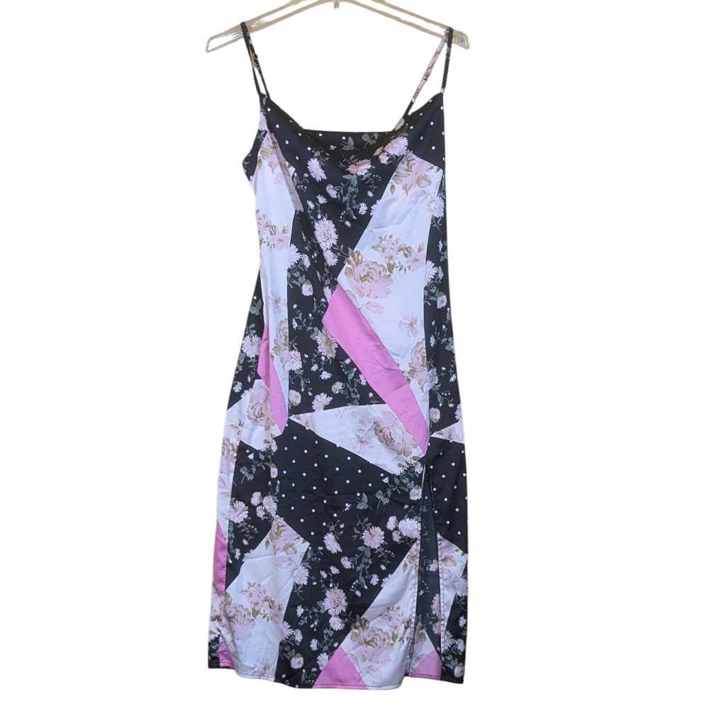 Forever 21 Slip Dress Women's Small Patchwork Floral Pink Polka Dot Midi Y2K